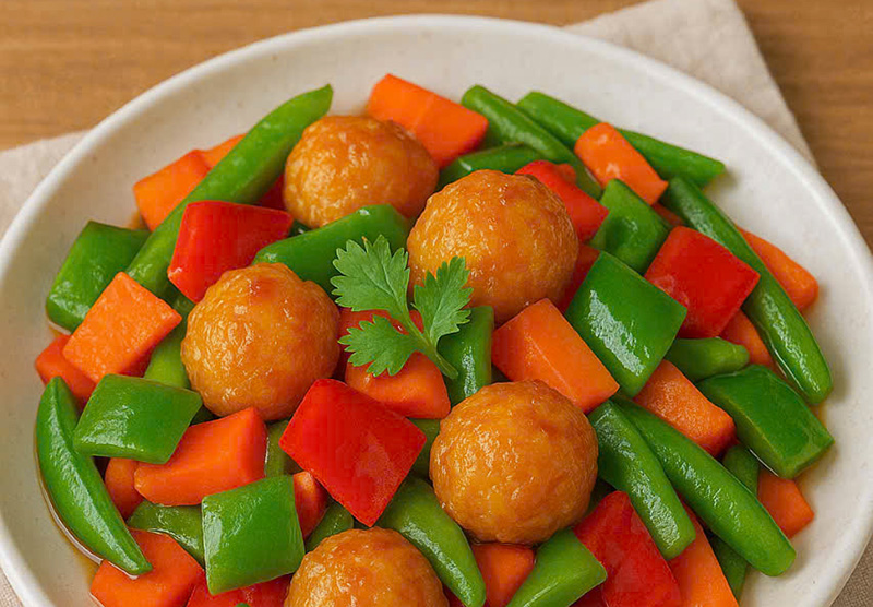 món cá viên xào rau củ thật ngon và hấp dẫn